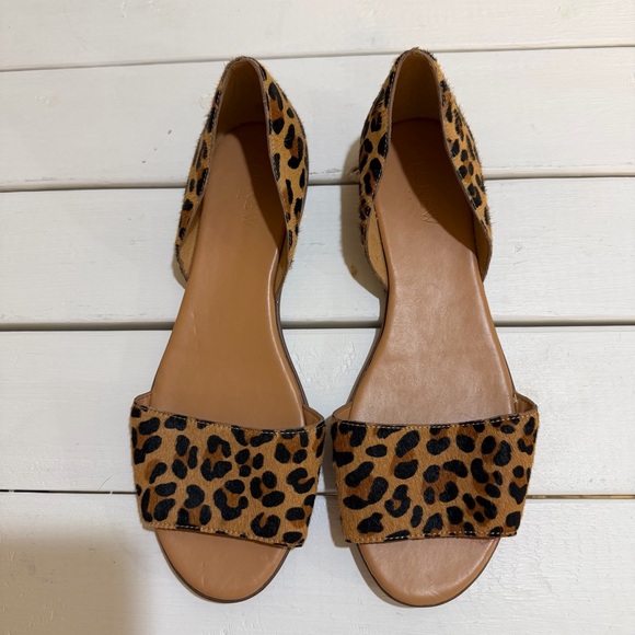 J Crew Factory Women’s Morgan leopard calf hair peep-toe flats Size 8.5 - Picture 2 of 7